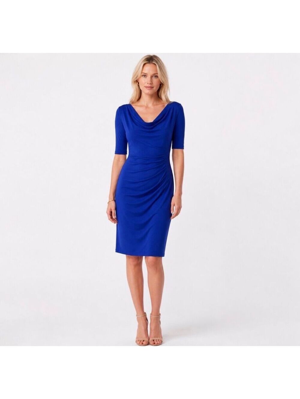 Lauren Ralph Lauren Cowl Neck Ruched Dress in Blue 8 ($134)